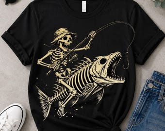 Esqueleto pescador de Halloween PNG, diseño de calavera de pesca de lubina, sublimación divertida de temporada espeluznante, descarga digital de pesca de otoño