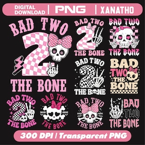 Bundle 2 Years Old Birthday Png, 2nd Toddler Halloween Birthday Png, Bad Two The Bone, Bad Two The Bone Birthday Skeleton, Second Birthday