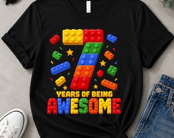 Niño de 7 años en su cumpleaños siendo increíble Construyendo ladrillos 7º Png, Construyendo ladrillos 7º cumpleaños Png, Siete años construyendo ladrillos, Bloques de construcción