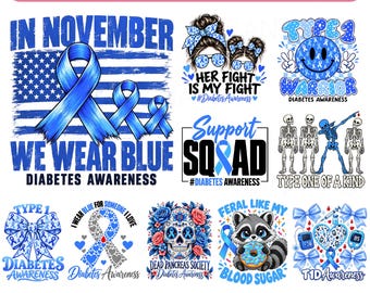 Paquete Coquette T1D Warrior Png, Diseño de concientización sobre la diabetes tipo 1, Support Squad Png, En noviembre vestimos de azul Png, Support Squad T1D