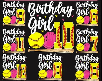 Paquete de cumpleaños de niña de 5º a 12º grado, softbol, noveno cumpleaños, 5-12 años, nueve años de edad Png, feliz cumpleaños de 5º a 12º grado, 5-12 años, cumpleaños de 5º a 12º grado