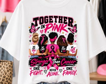 Juntos en rosa PNG, Diseño de camiseta de apoyo para la concientización familiar sobre el cáncer de mama, Más fuertes que el cáncer PNG, Cinta rosa PNG, Apoyo contra el cáncer PNG