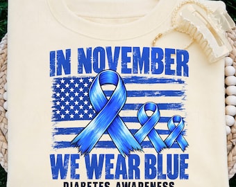 En noviembre vestimos de azul PNG, diseño de la bandera de EE. UU. para la concientización sobre la diabetes, bandera de EE. UU. I Wear Blue For Diabetes Concientization Png, En noviembre vestimos de azul