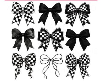 Coquette Bow Checkered Flag Race Car Racing Women Cute Png, Black Ribbon Png, Checkered Bow Png, Race Checkered Png