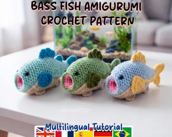 Patrón de amigurumi de pez lubina a crochet | Tutorial de amigurumi de peluche | Tutorial multilingüe (Descarga PDF)