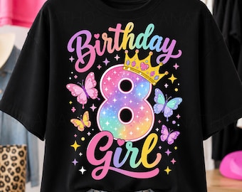 Niña de cumpleaños de 8 años con temática de mariposas, PNG de cumpleaños de niña de 4 años con mariposas, niña de cumpleaños con mariposas moradas