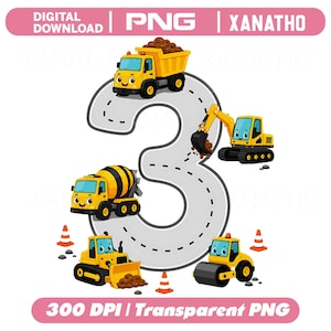 3rd Construction Birthday Party Excavator Boys 3 Years Old Png, Three Years Old Png, Birthday Boy Construction Truck Png, Instant Download