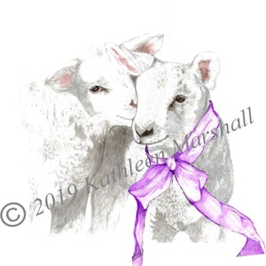 Ostern Lamm Karte, von Hand gemacht, leer, Original Aquarell Illustration gedruckt Kunstkarte, handsigniert von Künstler