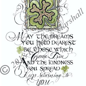 Tarjeta del Día de San Patricio con cita irlandesa, hecha a mano, en blanco, ilustración original en acuarela impresa, tarjeta artística, firmada a mano por el artista