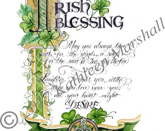 Irish Blessing St. Patrick's Card, Hand made, Blank, Original Watercolor Illustration printed Art Card, Hand signed by artist