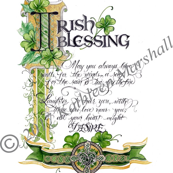 Irish Blessing St. Patrick's Card, Hand made, Blank, Original Watercolor Illustration printed Art Card, Hand signed by artist