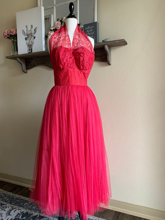 Vintage Cranberry Halter Dress