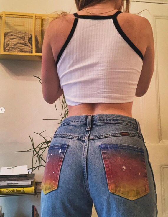 Vintage 1990s Jeans w/ Hand Painted Pockets