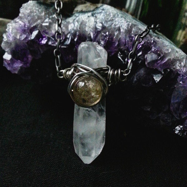 Customizable raw quartz crystal wire wrapped amulet talisman necklace - choose your stone