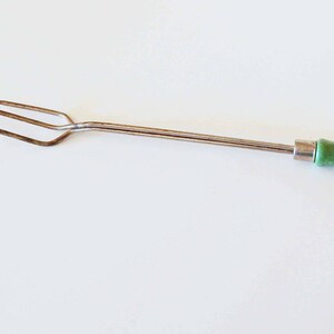Midcentury Green Wood Handle Meat Fork