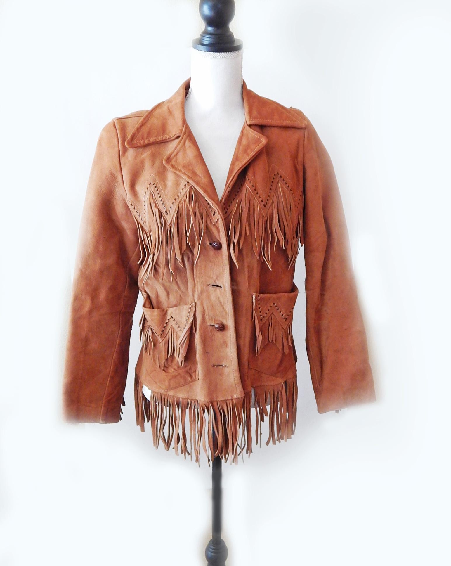 Vintage Distressed Pioneer West Albuquerque Fringe Leather Jacket