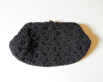 7 Inch Black Beaded Clutch Purse