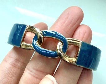 Jaren 80 vintage Anne Klein marineblauw emaille en gouden scharnierarmband