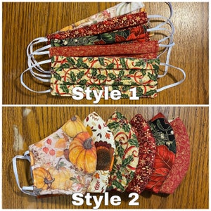 Holiday Masks Ready to Ship! Handmade Face Masks - 2 Styles - Reusable, Reversible, Washable - 3 layers (cotton - interfacing - cotton)