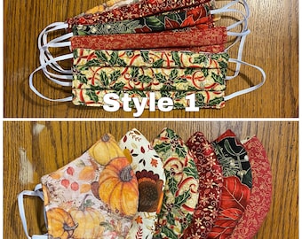 Holiday Masks Ready to Ship! Handmade Face Masks - 2 Styles - Reusable, Reversible, Washable - 3 layers (cotton - interfacing - cotton)