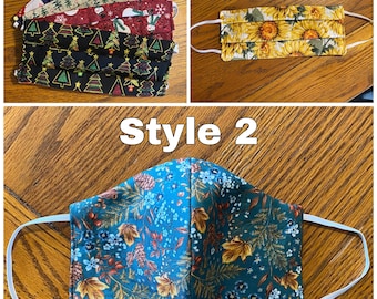 Seasonal/Holiday Handmade Face Masks - 2 Styles - Reusable, Reversible, Washable - 3 layers (cotton - interfacing - cotton)