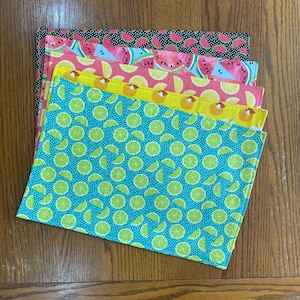 Handmade Mix & Match Fruit Placemats - Reversible - Watermelon, Lime, Lemon, Apple - Set of 5