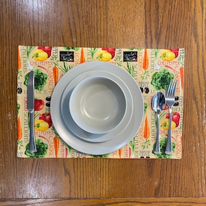 Handmade Vegetable Themed Placemats - Reversible - Lettuce, Scallion, Tomato, Bell Peppers, Olives, Carrots