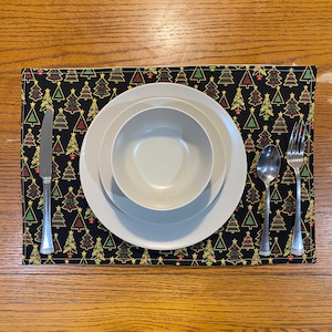 Handmade Winter Christmas Holiday Placemats - Reversible - Glitter Christmas Tres w/ Gold