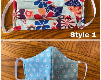 Buy 3+, Get 1 FREE Handmade Face Masks - 2 Styles - Reusable, Reversible, Washable - 3 layers (cotton - interfacing - cotton)