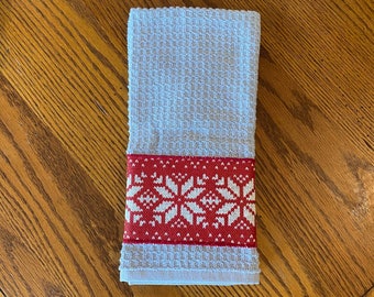 Handmade Gray Holiday/Christmas Themed Kitchen Towel - Snowflakes