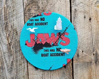 Fabric Covered Cork Board: Jaws Theme, Decorative Push Pins (7 inch)