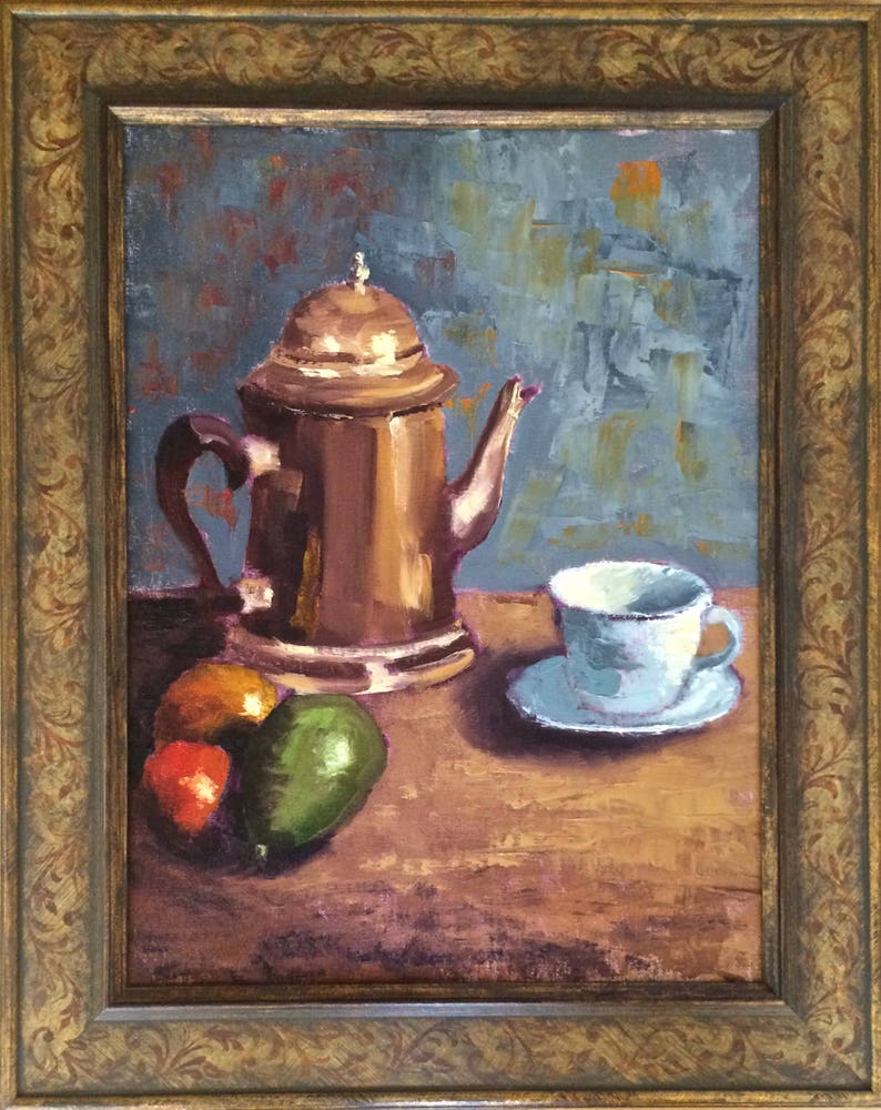 Silver Teapot Still Life Original Oil Painting 12x16 Framed Etsy