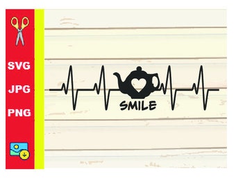 Heartbeat Teapot Smile SVG | Heartbeat Tea Smile SVG | Tea Lover SVG | Cut File (svg, png, jpg)