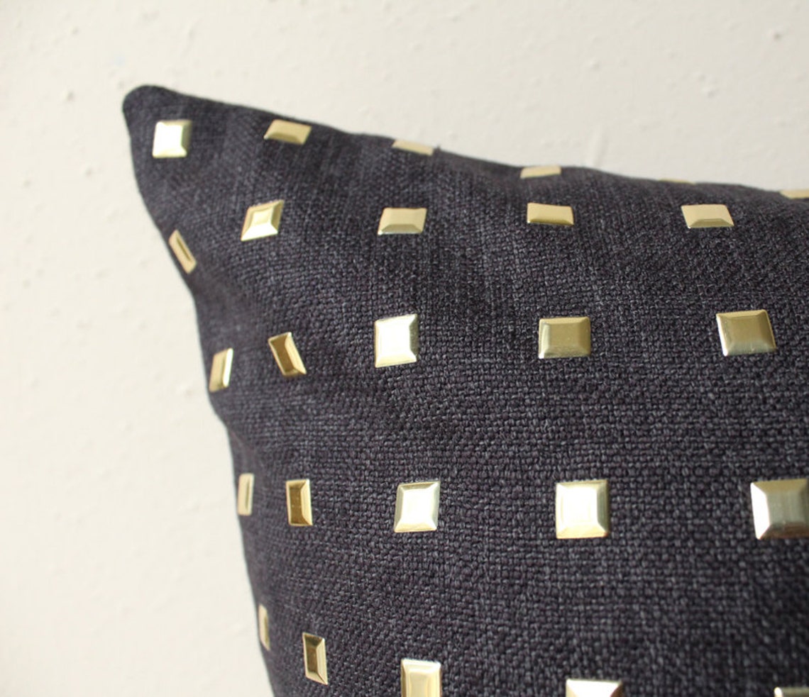 Black and gold studded pillow with metal gold studs Etsy