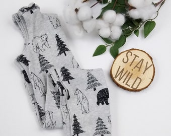 Bear baby romper, gray romper, boys romper, girls romper, cute baby shower gift, gender neutral baby romper, forest animal Onsie