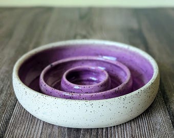 Medium Lilac Handmade Speckled Ceramic Slow Feeder Pet Bowl  |  Inside Glazed | Ready To Ship