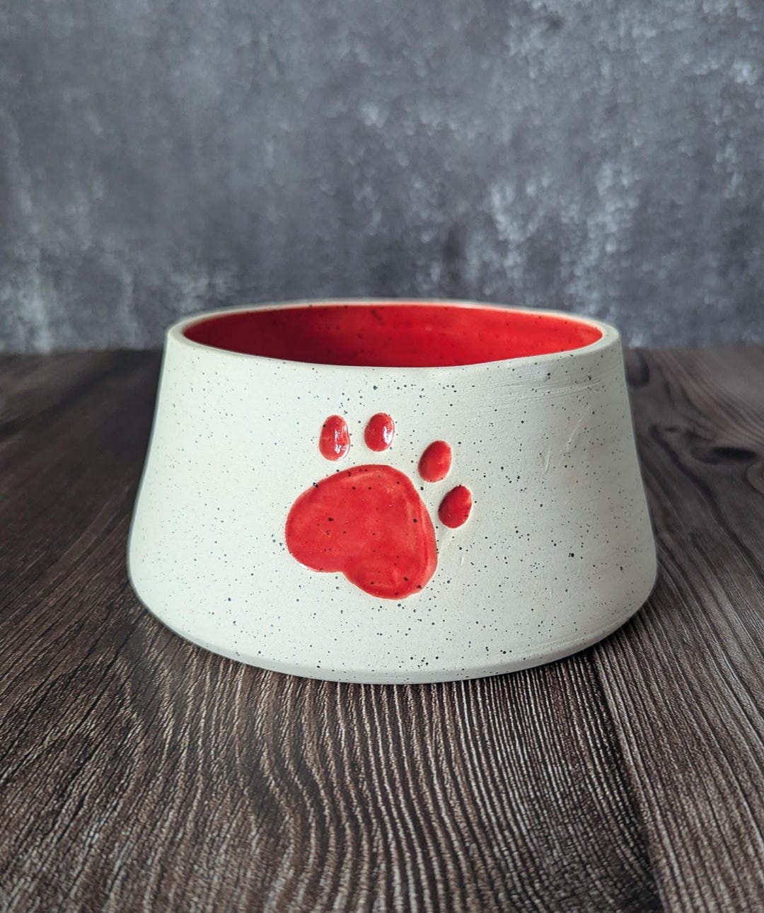 Tall Red Dog Bowl With Paw Print: Handmade Ceramic Pet Bowl - Etsy