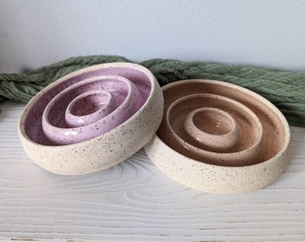 Handmade Speckled Ceramic Slow Feeder Pet Bowl  |  Inside Glazed