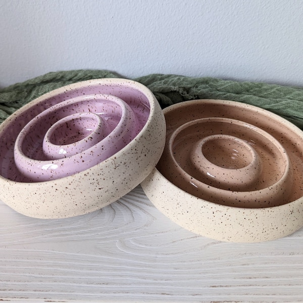 Handmade Speckled Ceramic Slow Feeder Pet Bowl  |  Inside Glazed