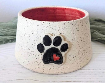 Tall Heart Paw Custom Dog Bowl l Long Eared Dogs l Spaniel Bowl l Hand Thrown Ceramic Dog Dish l Custom Dog Bowl