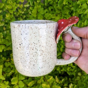 Clear Glazed Mushroom Handled Mug l Mug with a Mushroom Handle l Mushroom Mug | Made to Order