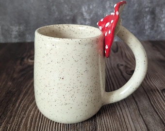 Clear Glazed Mushroom Handled Mug l Mug with a Mushroom Handle l Mushroom Mug | Ready to Ship