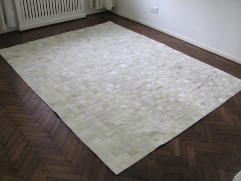 White Cowhide Patchwork Rug 530 Etsy