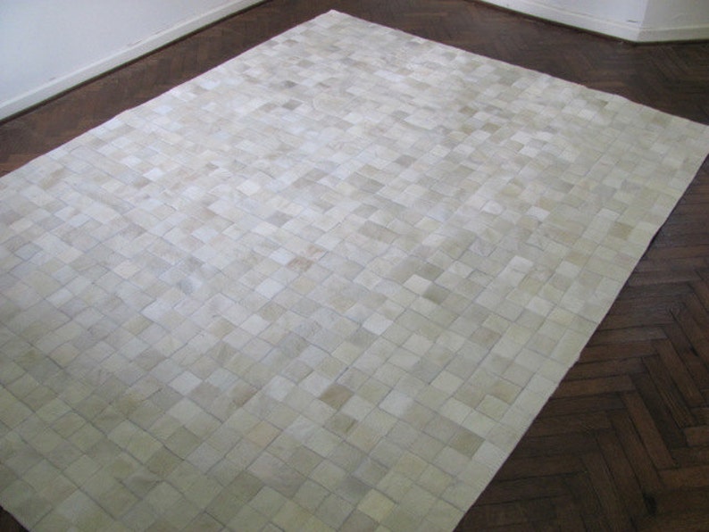 White Cowhide Patchwork Rug 530 Etsy