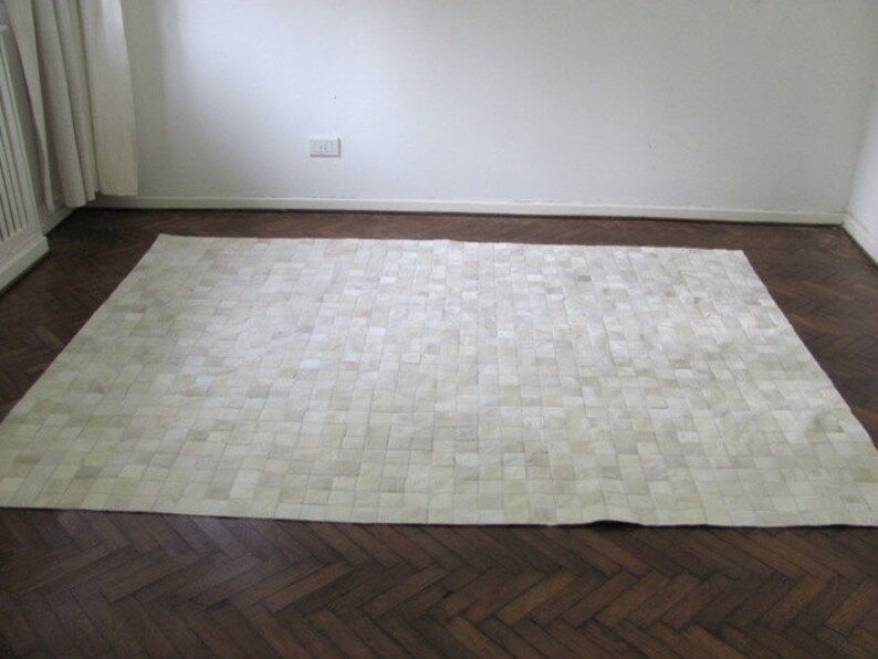 White Cowhide Patchwork Rug 530 Etsy