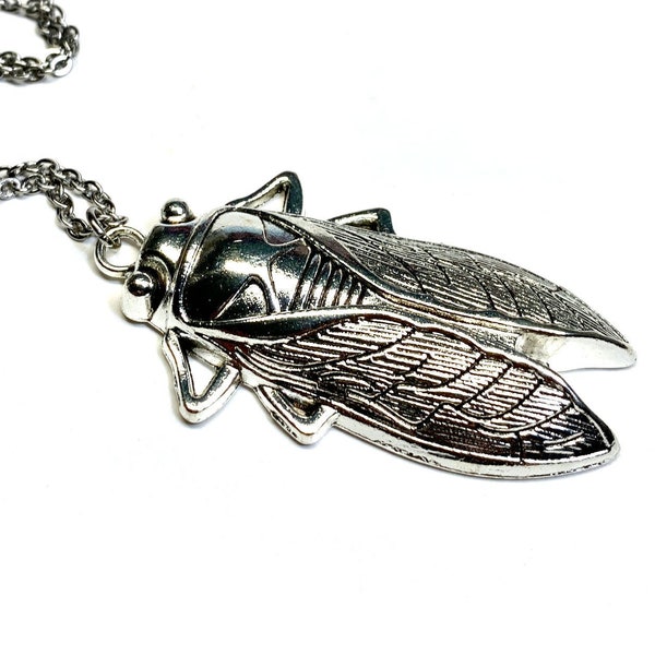 Huge Cicada Necklace-Silver or Bronze-Goth jewelry-oddities-weird-bug-insect