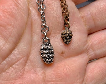 Tiny Pine cone necklace Silver with stainless steel or copper