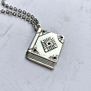 Dark Academia Book necklace-silver-diary-journal-charm only-writer gift-book nerd-Literature-Reader gift-book lover