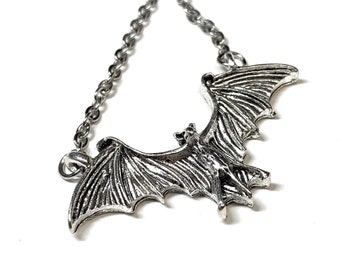 Gothic Bat Necklace Silver