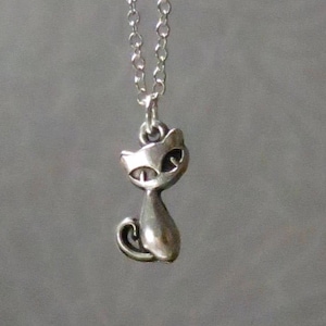 Tiny cat necklace-Choose length-Silver cat Charm on a Dainty stainless steel Cable Chain-charm only-sitting cat-mini cat-Silver cat necklace